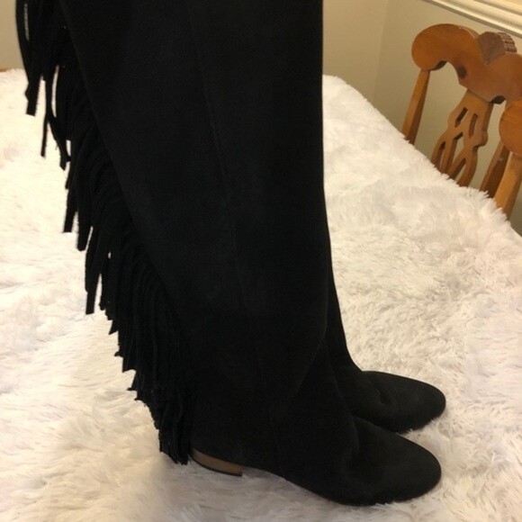 Zara Fringe Suede Boots Black Size 36 - Picture 4 of 7